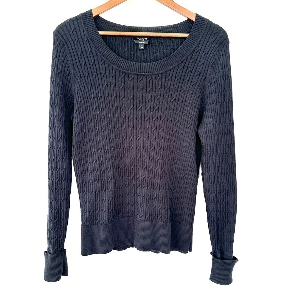Talbots cable knit sweater  with scoop neckline and long sleeves, 💯 Pima cotton